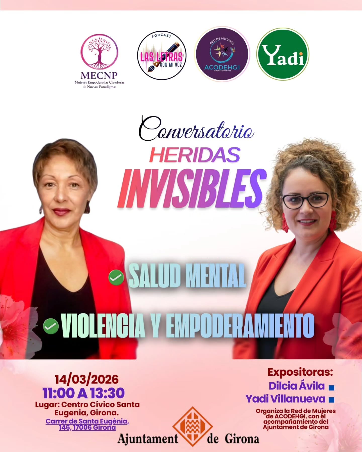 Flyer del conversatorio Heridas Invisibles en el Centro Cívico Santa Eugènia de Girona