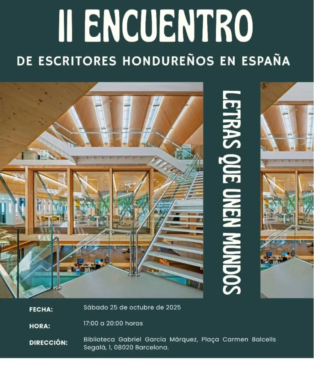 Flyer del II Encuentro de Escritores Hondureños en España: Letras que unen mundos